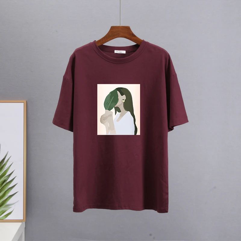 Hirsionsan Harajuku Printed T Shirt Women 2023 Summer Chic Tees 100% Cotton Elegant Graphic Clothes Loose Casual Pullover Tops