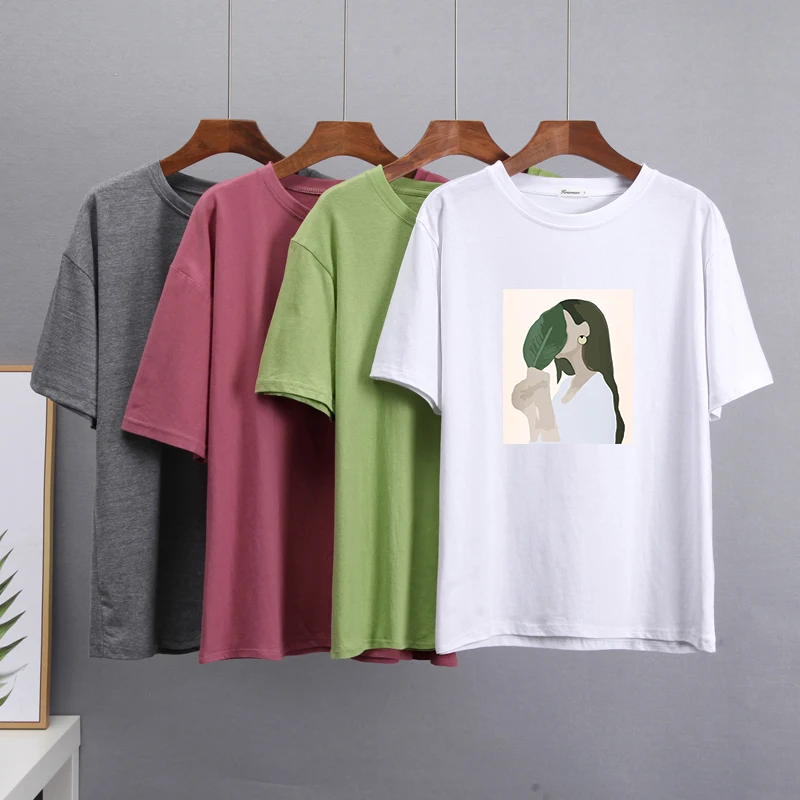 Hirsionsan Harajuku Printed T Shirt Women 2023 Summer Chic Tees 100% Cotton Elegant Graphic Clothes Loose Casual Pullover Tops