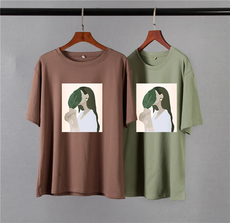 Hirsionsan Harajuku Printed T Shirt Women 2023 Summer Chic Tees 100% Cotton Elegant Graphic Clothes Loose Casual Pullover Tops