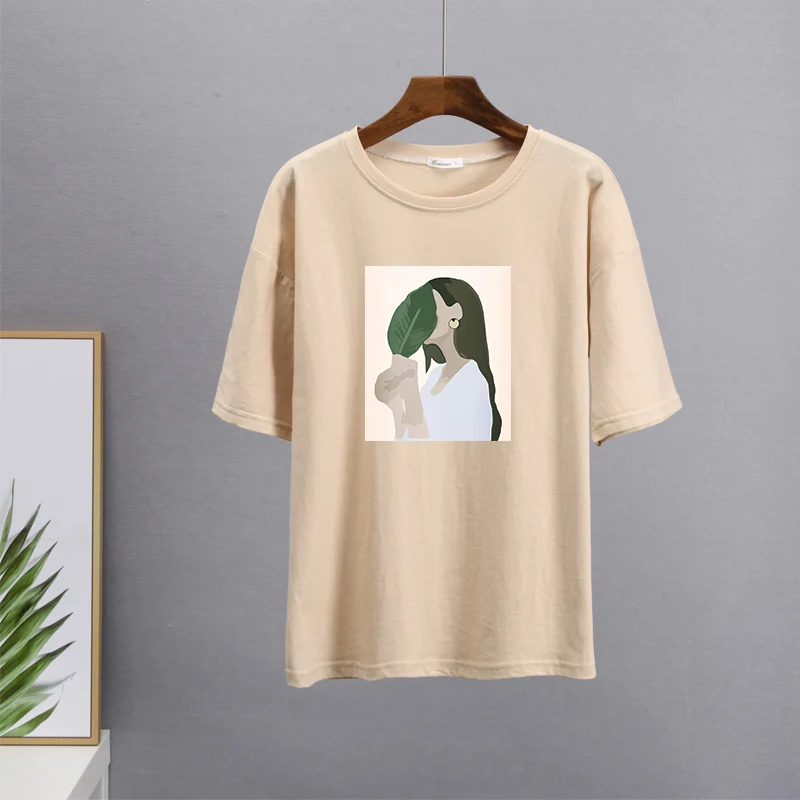 Hirsionsan Harajuku Printed T Shirt Women 2023 Summer Chic Tees 100% Cotton Elegant Graphic Clothes Loose Casual Pullover Tops