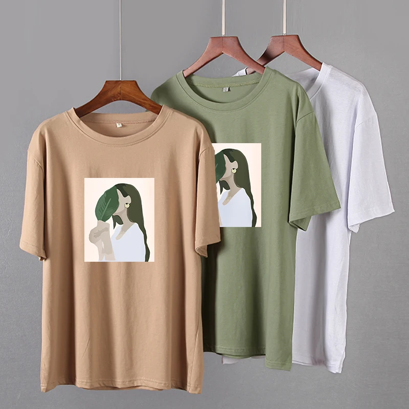 Hirsionsan Harajuku Printed T Shirt Women 2023 Summer Chic Tees 100% Cotton Elegant Graphic Clothes Loose Casual Pullover Tops