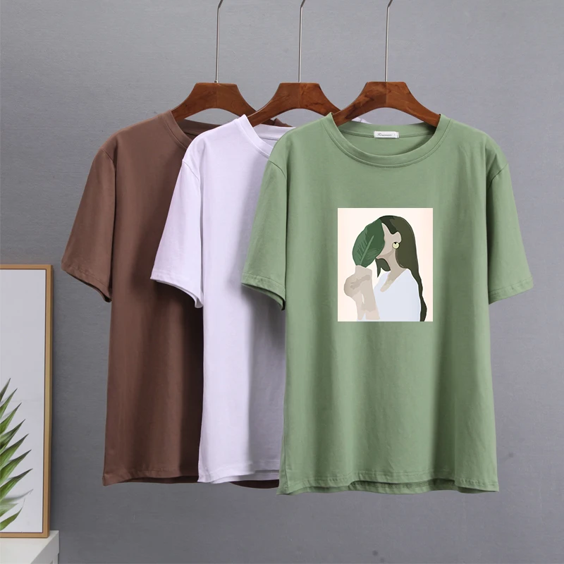 Hirsionsan Harajuku Printed T Shirt Women 2023 Summer Chic Tees 100% Cotton Elegant Graphic Clothes Loose Casual Pullover Tops