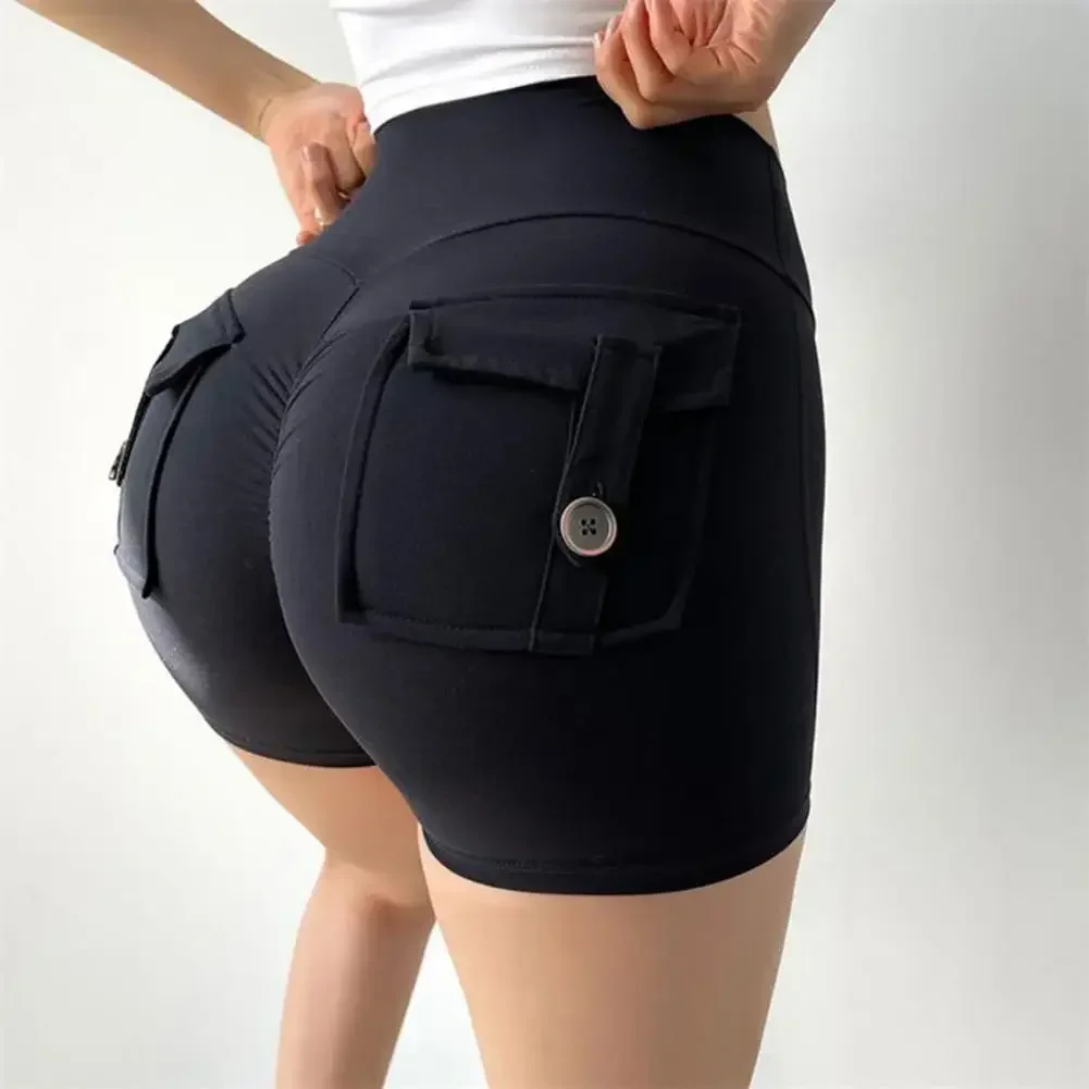 Summer Peach Butt Fitness Exercise Three-Quarter Pants Cargo Air Dry Pocket Yoga Tight lift the hips Women's Shorts