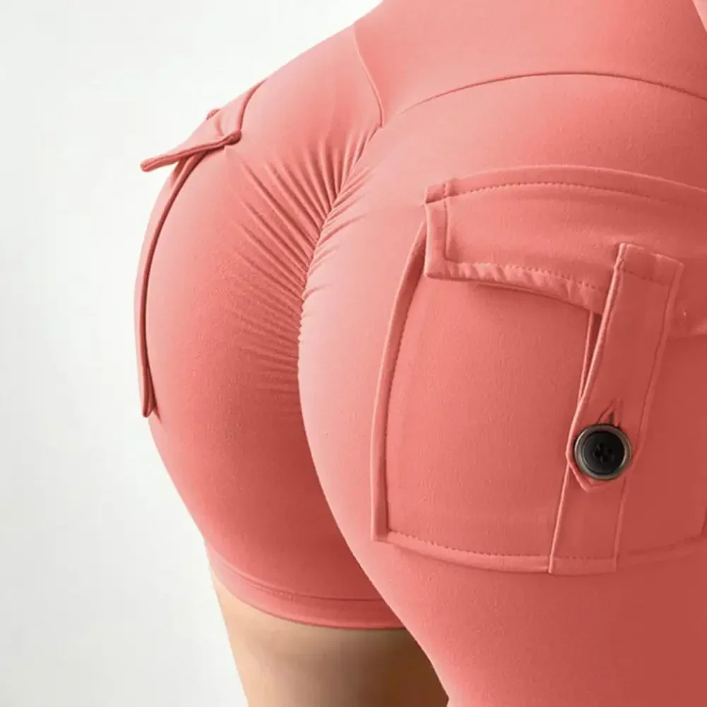 Summer Peach Butt Fitness Exercise Three-Quarter Pants Cargo Air Dry Pocket Yoga Tight lift the hips Women's Shorts