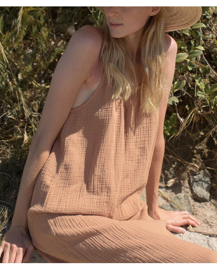 Vintage 100% Cotton Women's Dress Sexy Spaghetti Strap Casual Loose Holiday Beach Long Midi Party Elegant Dresses For Women 2026