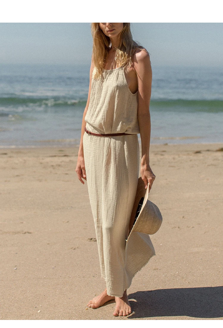 Vintage 100% Cotton Women's Dress Sexy Spaghetti Strap Casual Loose Holiday Beach Long Midi Party Elegant Dresses For Women 2026