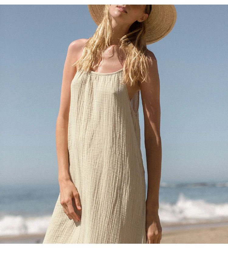 Vintage 100% Cotton Women's Dress Sexy Spaghetti Strap Casual Loose Holiday Beach Long Midi Party Elegant Dresses For Women 2026