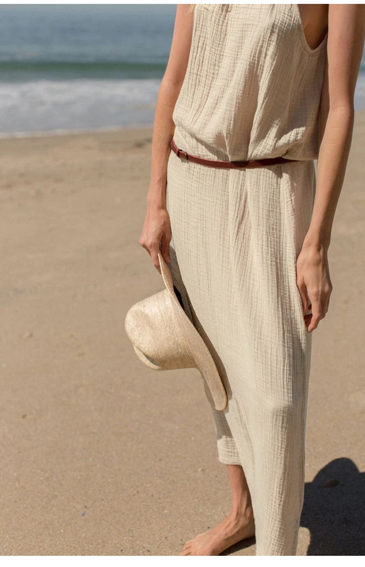 Vintage 100% Cotton Women's Dress Sexy Spaghetti Strap Casual Loose Holiday Beach Long Midi Party Elegant Dresses For Women 2026