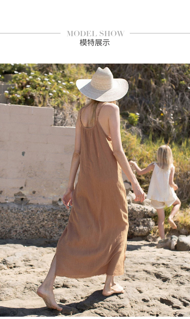 Vintage 100% Cotton Women's Dress Sexy Spaghetti Strap Casual Loose Holiday Beach Long Midi Party Elegant Dresses For Women 2026