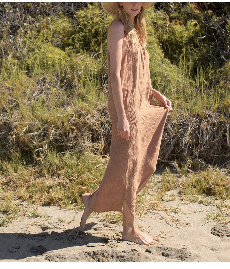 Vintage 100% Cotton Women's Dress Sexy Spaghetti Strap Casual Loose Holiday Beach Long Midi Party Elegant Dresses For Women 2026
