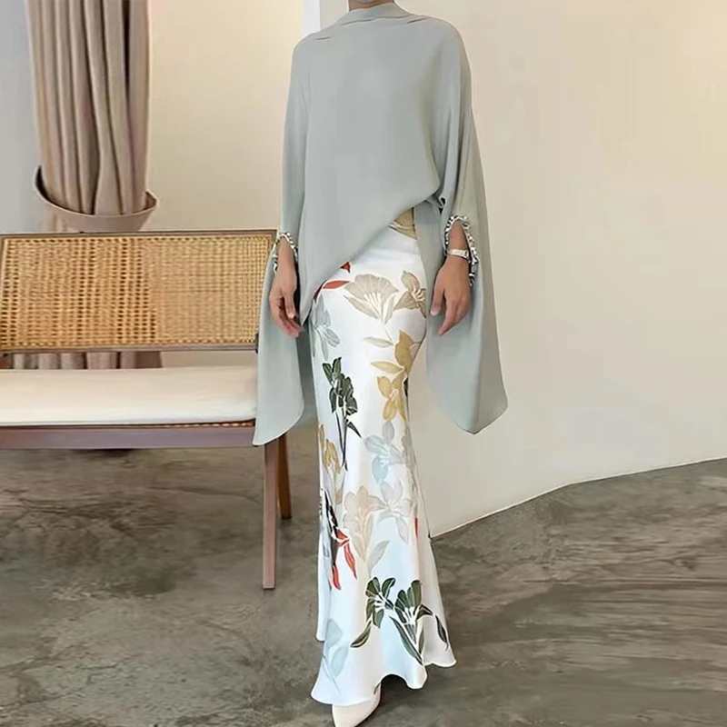 Spring Women Fashion Floral Print Party Set Casual Loose Asymmetric Commuter Outfits Vintage High Street Skirts Suits 2023 New
