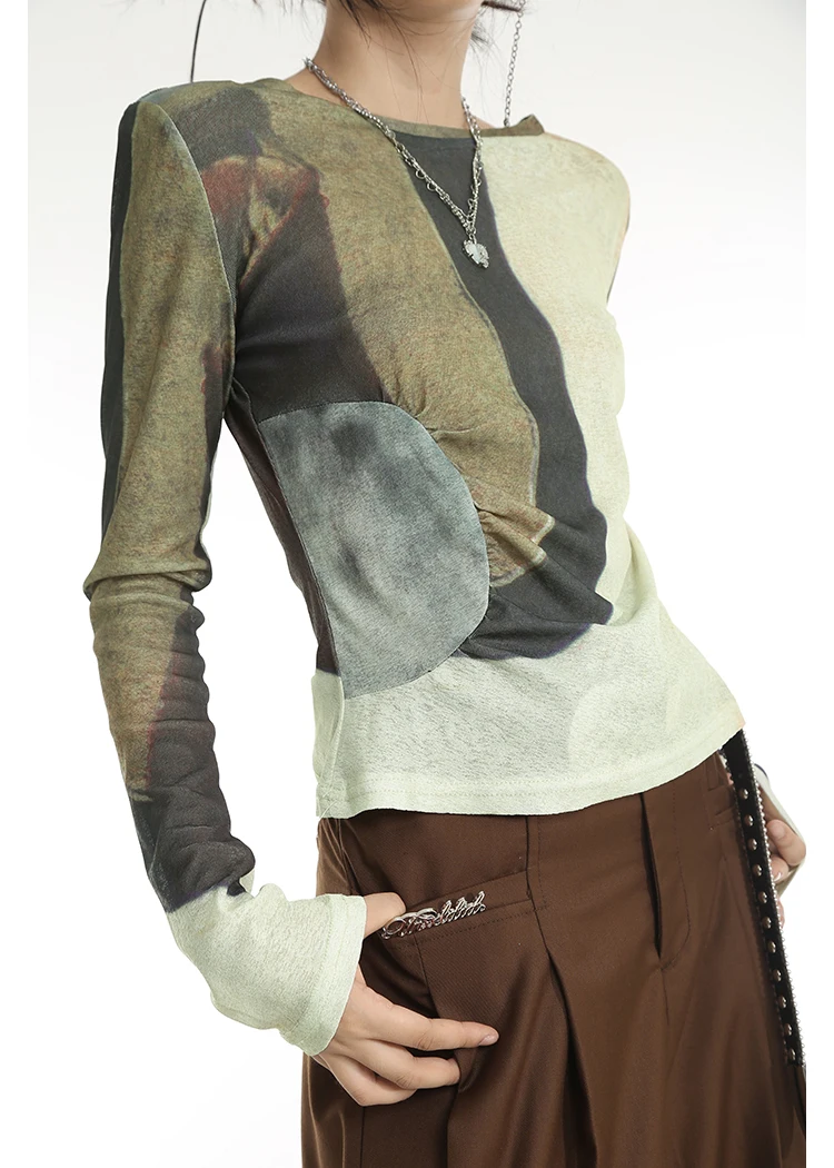 Yedinas Tie Dye T Shirt Women Long Sleeve Vintage Ladies Tops Grunge Aesthetic Tops Eurphoria Retro Tshirts Autumn Y2k Tees