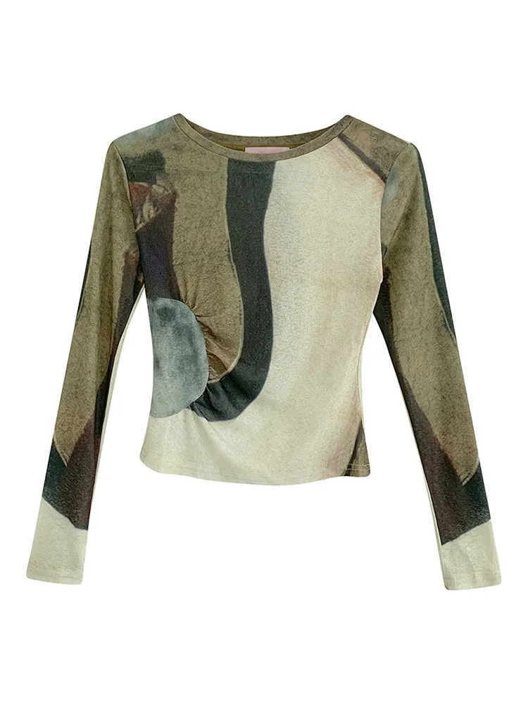 Yedinas Tie Dye T Shirt Women Long Sleeve Vintage Ladies Tops Grunge Aesthetic Tops Eurphoria Retro Tshirts Autumn Y2k Tees