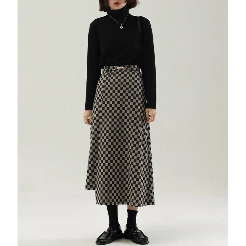 UMI MAO Yamamoto Autumn Winter Eucalyptus Painted Street Checkerboard Plaid Knitted Loose Women's Design Sense Niche Skirt Y2K