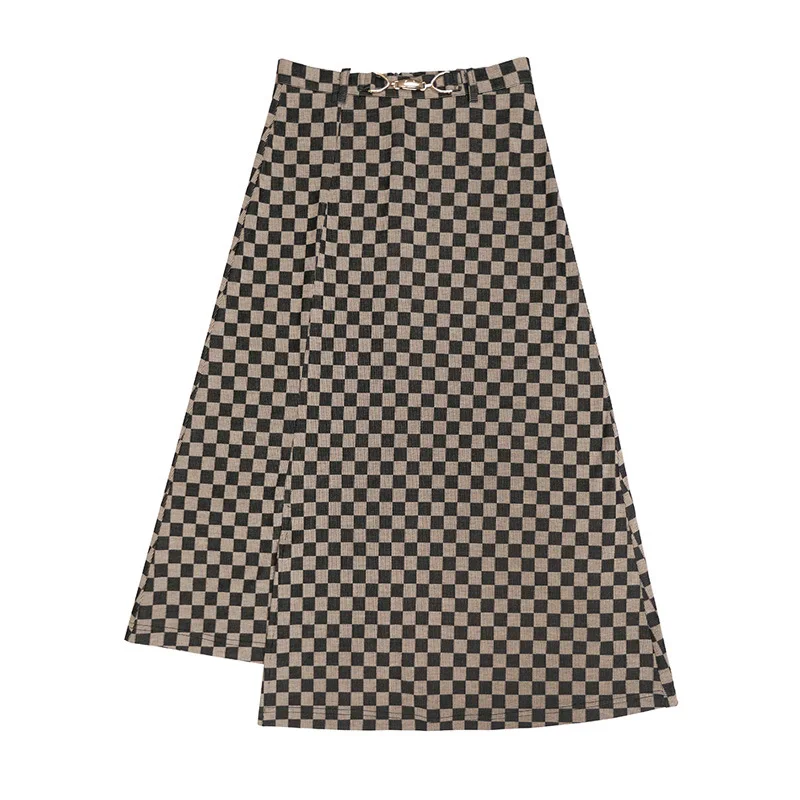 UMI MAO Yamamoto Autumn Winter Eucalyptus Painted Street Checkerboard Plaid Knitted Loose Women's Design Sense Niche Skirt Y2K