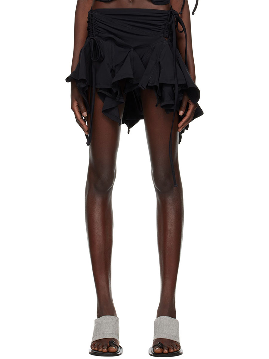 Y2K Gothic Punk Women Irregular Duck Skirts Solid Color Drawstring Tie-Up Ruched Ruffles Mini Skirt Summer Fashion Short Skirts