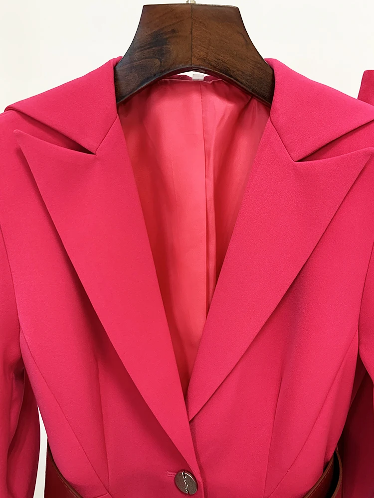 HIGH STREET Newest 2026 S/S Runway Designer Suit Set Women's Slim Fitting Single Button Belted Blazer Flare Pants Set 2pcs