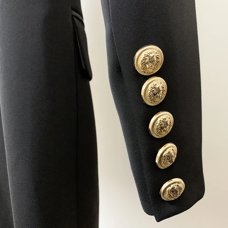 HIGH STREET 2026 New Fashion Designer Blazer Dress Women's Long Sleeve Double Breasted Metal Buttons Satin Notched Collar Dress