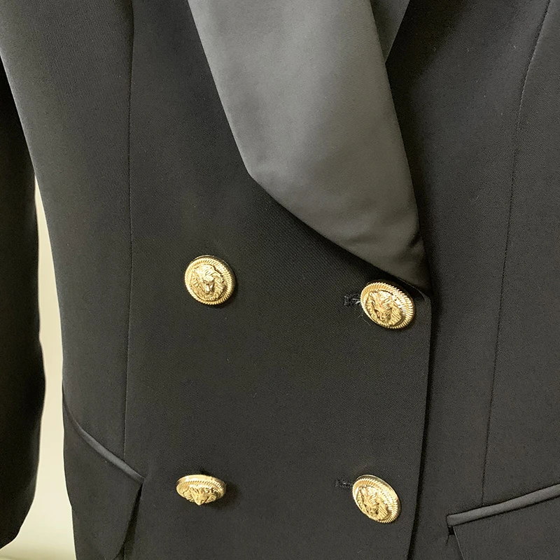 HIGH STREET 2026 New Fashion Designer Blazer Dress Women's Long Sleeve Double Breasted Metal Buttons Satin Notched Collar Dress