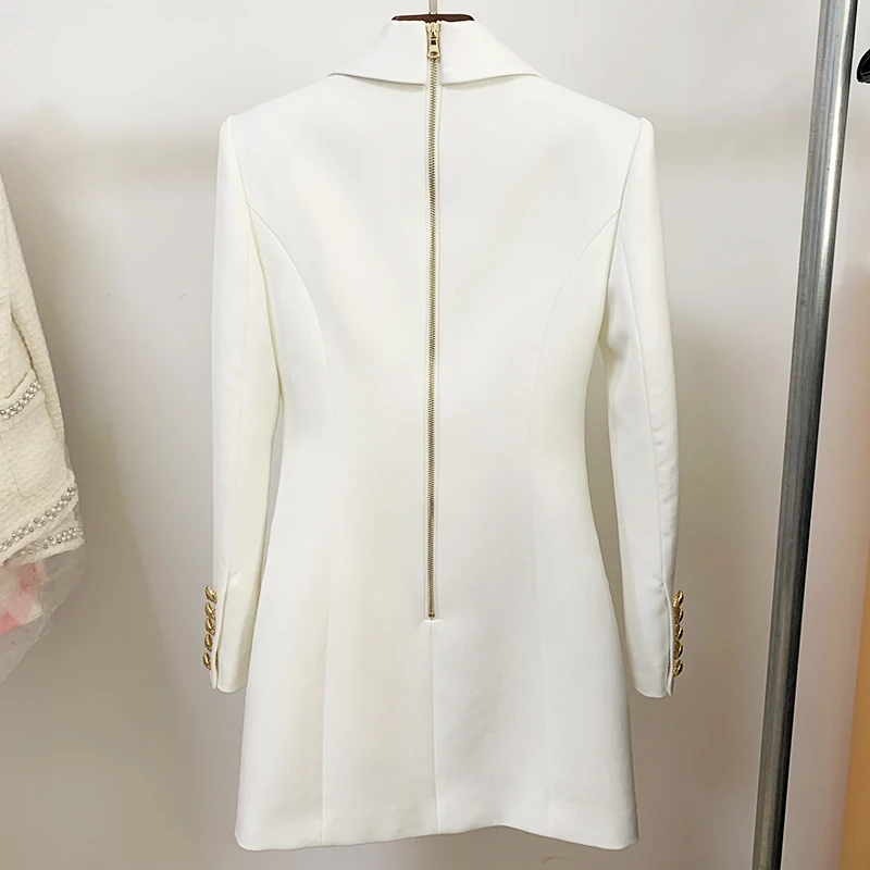 HIGH STREET 2026 New Fashion Designer Blazer Dress Women's Long Sleeve Double Breasted Metal Buttons Satin Notched Collar Dress