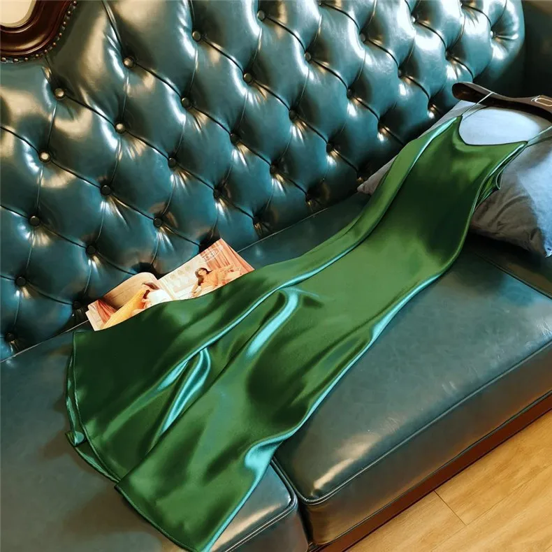 Women Slip Dress Satin Sleeveless V-Neck Solid Silk Elegant Vintage Lady 2026 Summer Female Long Spaghetti Strap Dresses Vestido