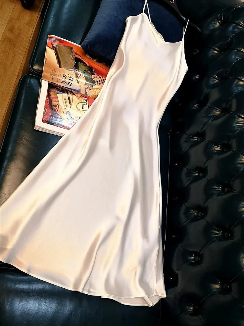 Women Slip Dress Satin Sleeveless V-Neck Solid Silk Elegant Vintage Lady 2026 Summer Female Long Spaghetti Strap Dresses Vestido