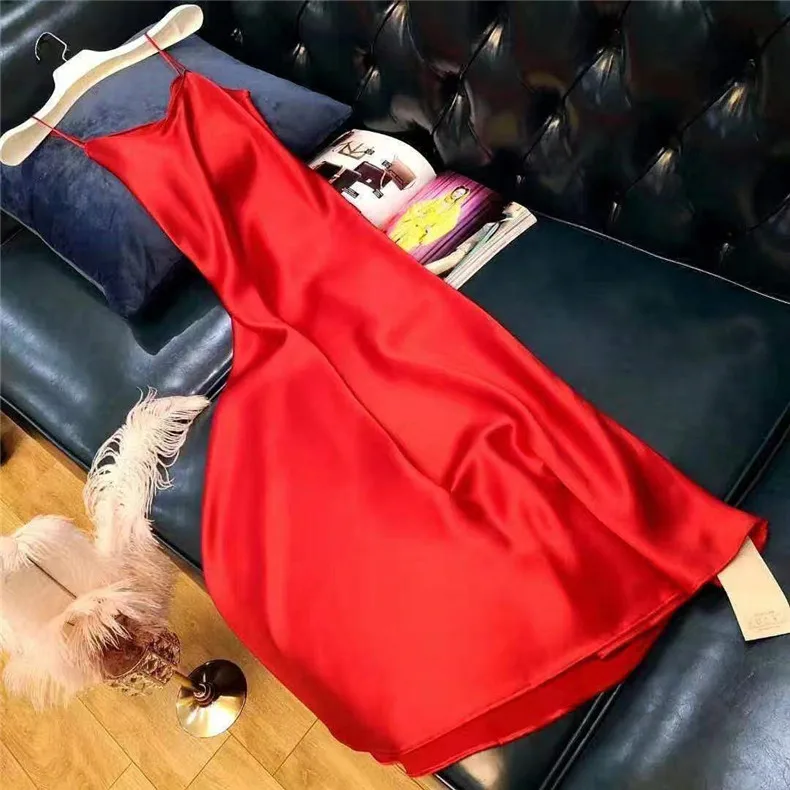Women Slip Dress Satin Sleeveless V-Neck Solid Silk Elegant Vintage Lady 2026 Summer Female Long Spaghetti Strap Dresses Vestido