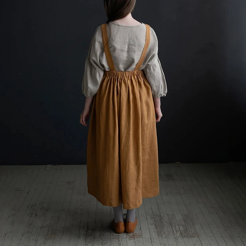 Vintage Cotton Linen Woman Dress Square Collar Back Cross French Style Medieval Dress