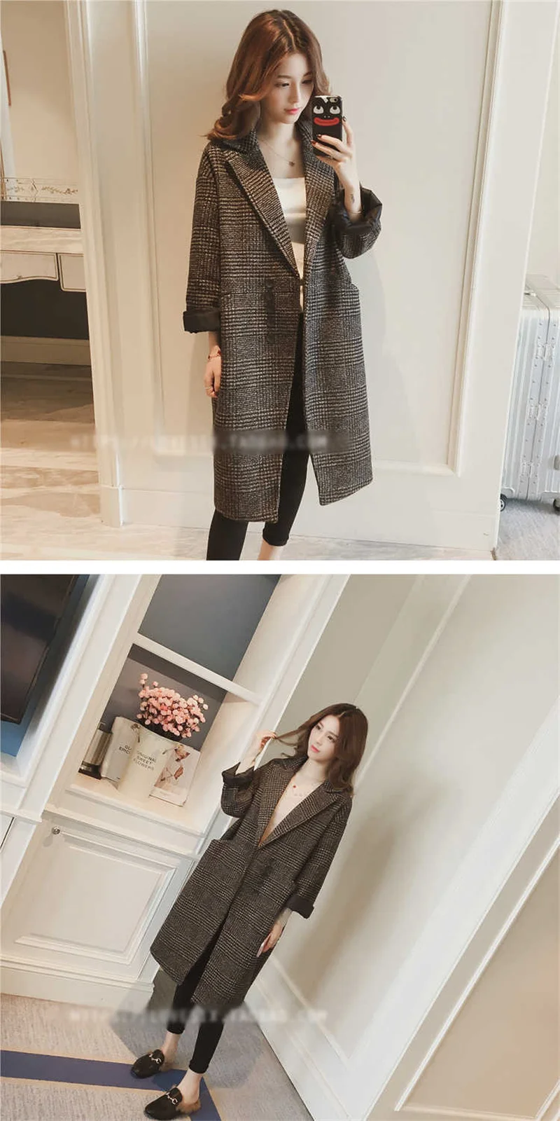 WOMEN WOMEN'S WOOL COAT 2025 Autumn/Winter New Korean Fashion Loose Fit Mid length Thousand Bird Plaid Pattern WOMEN'S COAT COAT