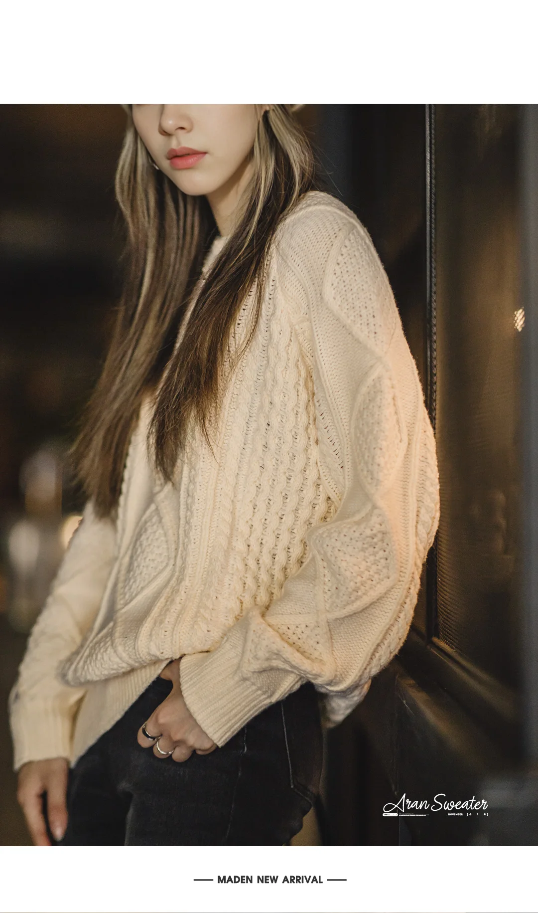 Maden Autumn and Winter Beige Twisted Sweater for Women Thickened Knit Top Loose-fit Outerwear Pullover Crew Neck Warm Sweaters