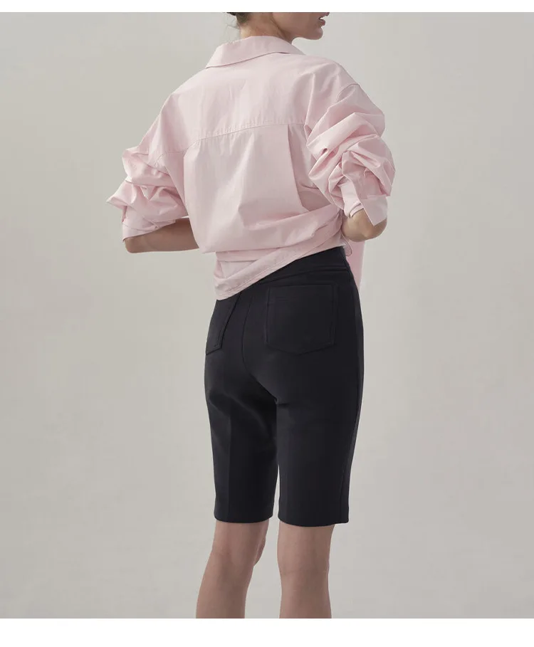 100% Cotton Women Shirts Casual Turn Down Collar Long Sleeve Tops Chic Elegant Pink Blouse Blusa Feminina