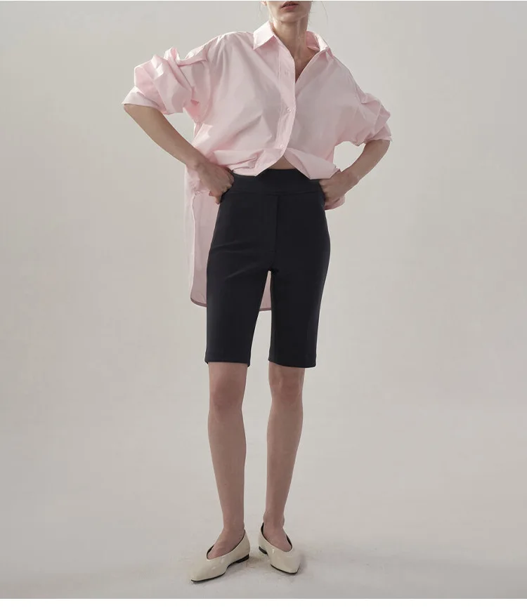 100% Cotton Women Shirts Casual Turn Down Collar Long Sleeve Tops Chic Elegant Pink Blouse Blusa Feminina