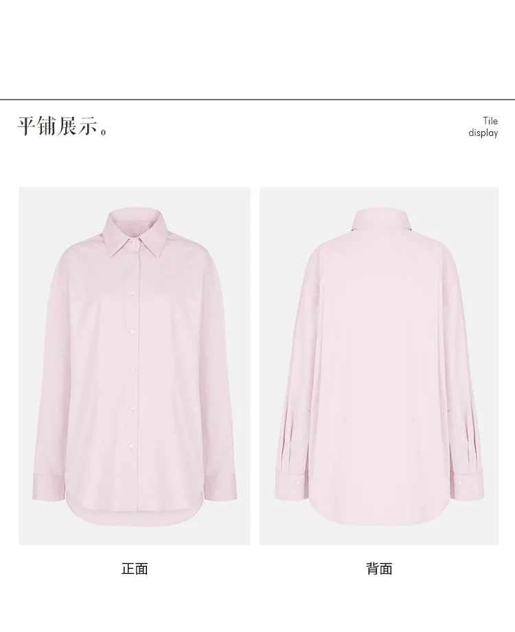 100% Cotton Women Shirts Casual Turn Down Collar Long Sleeve Tops Chic Elegant Pink Blouse Blusa Feminina