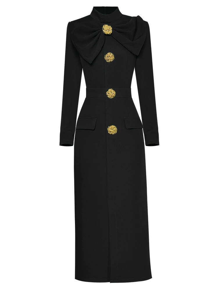 ZJYT Runway Autumn Midi Dresses for Women 2025 Elegant Black Green Vestidos Long Sleeve Straight Party Robe Femme Plus Size XXL