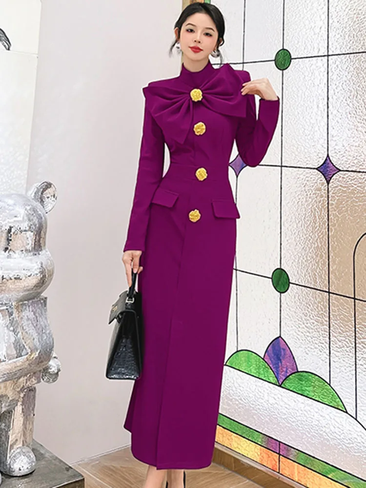 ZJYT Runway Autumn Midi Dresses for Women 2025 Elegant Black Green Vestidos Long Sleeve Straight Party Robe Femme Plus Size XXL