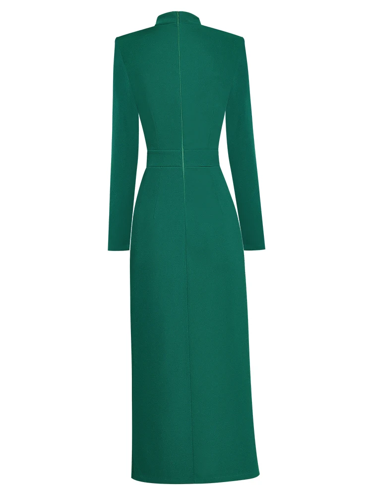 ZJYT Runway Autumn Midi Dresses for Women 2025 Elegant Black Green Vestidos Long Sleeve Straight Party Robe Femme Plus Size XXL