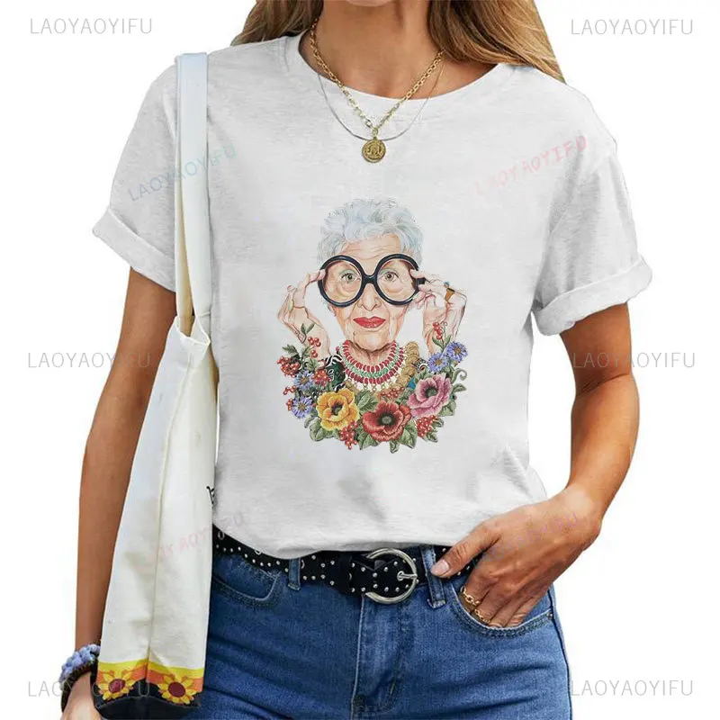 Thank You Iris Apfel Women Summer Print Cartoon T-shirt Loose Casual Harajuku Cotton Short Sleeve O-Neck Female T-shirt Tops