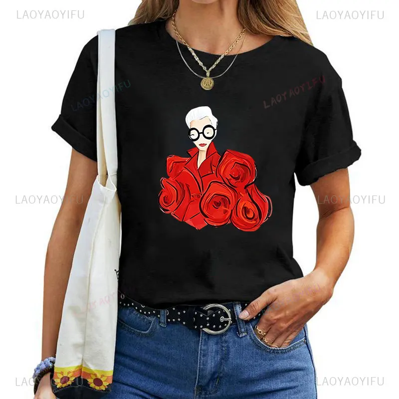 Thank You Iris Apfel Women Summer Print Cartoon T-shirt Loose Casual Harajuku Cotton Short Sleeve O-Neck Female T-shirt Tops