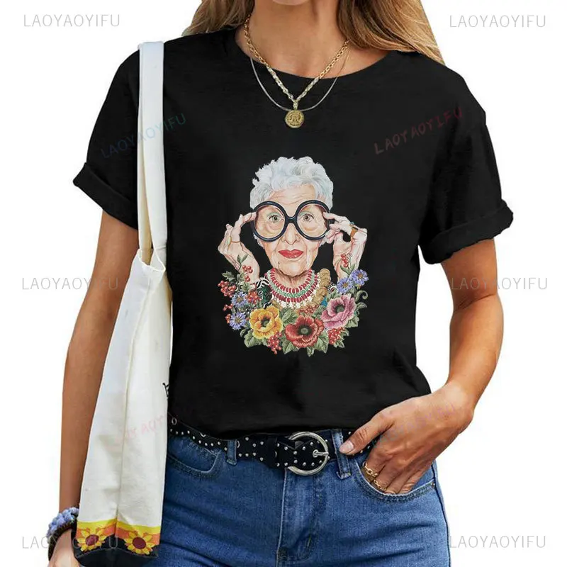 Thank You Iris Apfel Women Summer Print Cartoon T-shirt Loose Casual Harajuku Cotton Short Sleeve O-Neck Female T-shirt Tops