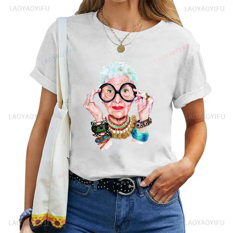 Thank You Iris Apfel Women Summer Print Cartoon T-shirt Loose Casual Harajuku Cotton Short Sleeve O-Neck Female T-shirt Tops