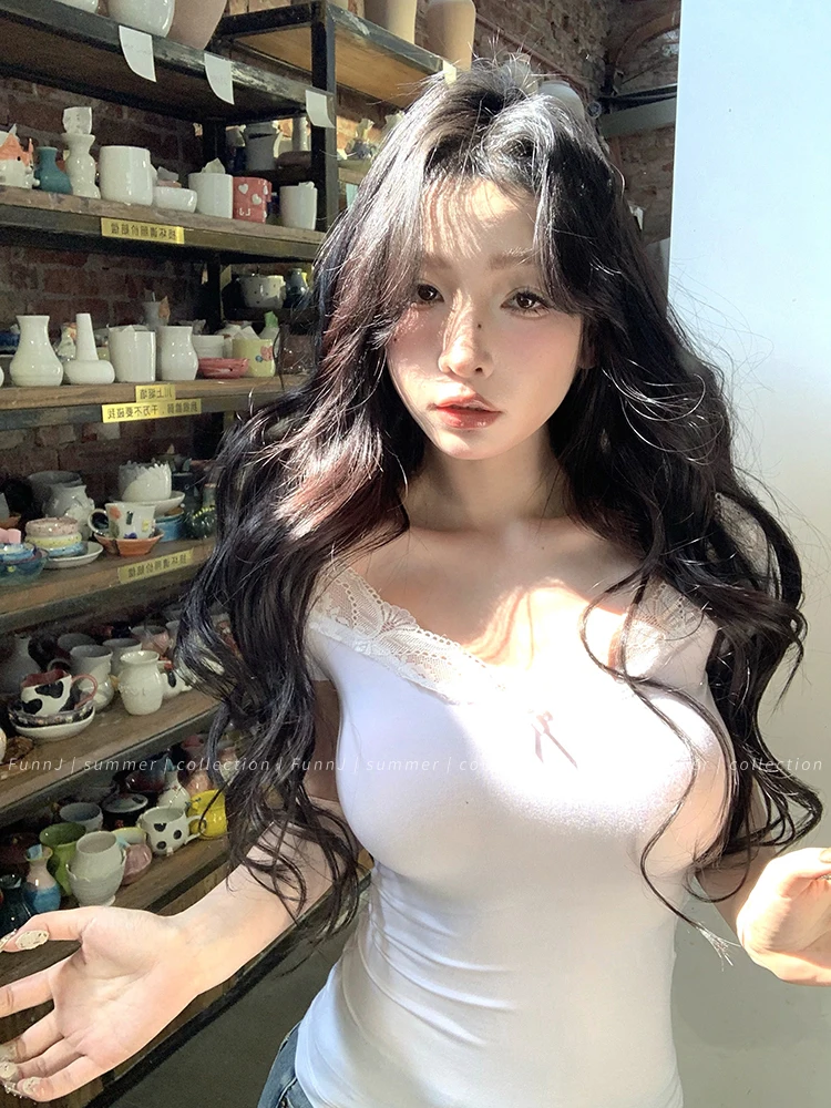 Tonngirls Sexy Cotton T Shirt Women Lace Patchwork Y2k Vintage Crop Tops Streetwear Korean Style Tshirts Skinny Summer Tee Tops
