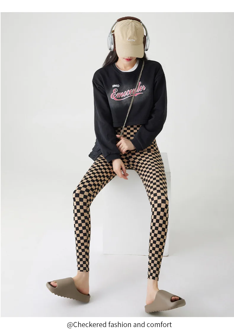 BIVIGAOS New Checkerboard Plaid Shark Leggings Women High Waist Tight Slim Push Up Leggings Seamless Sports Fitness Leggings