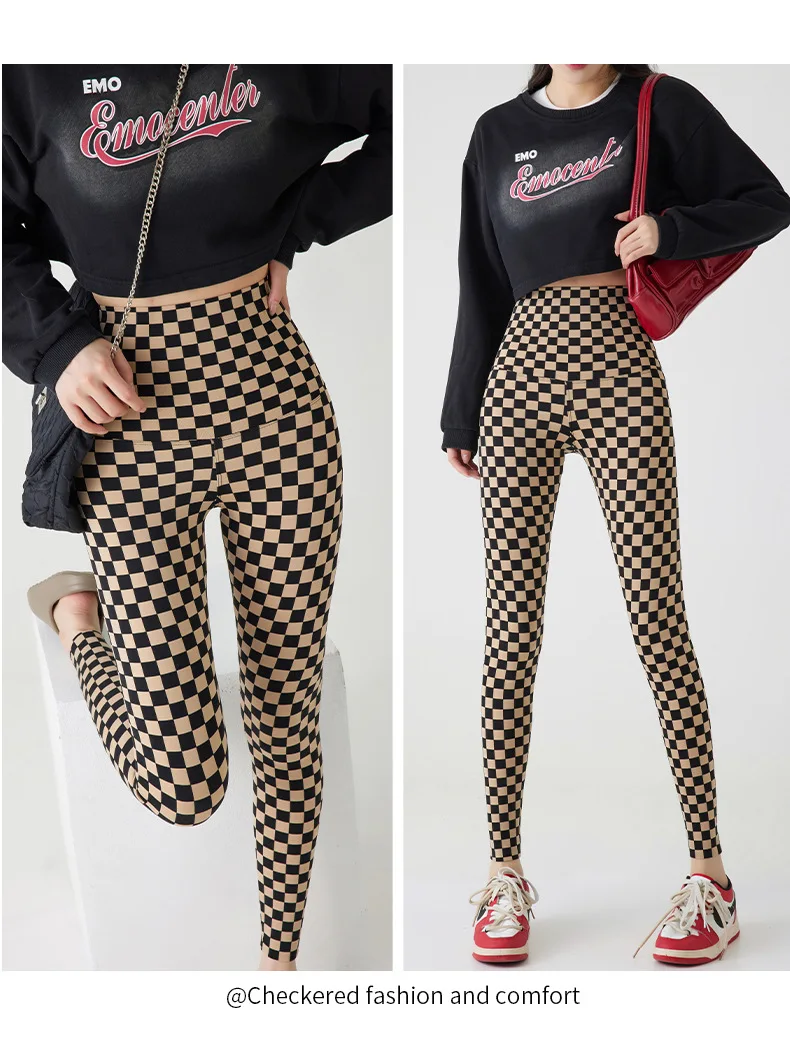 BIVIGAOS New Checkerboard Plaid Shark Leggings Women High Waist Tight Slim Push Up Leggings Seamless Sports Fitness Leggings