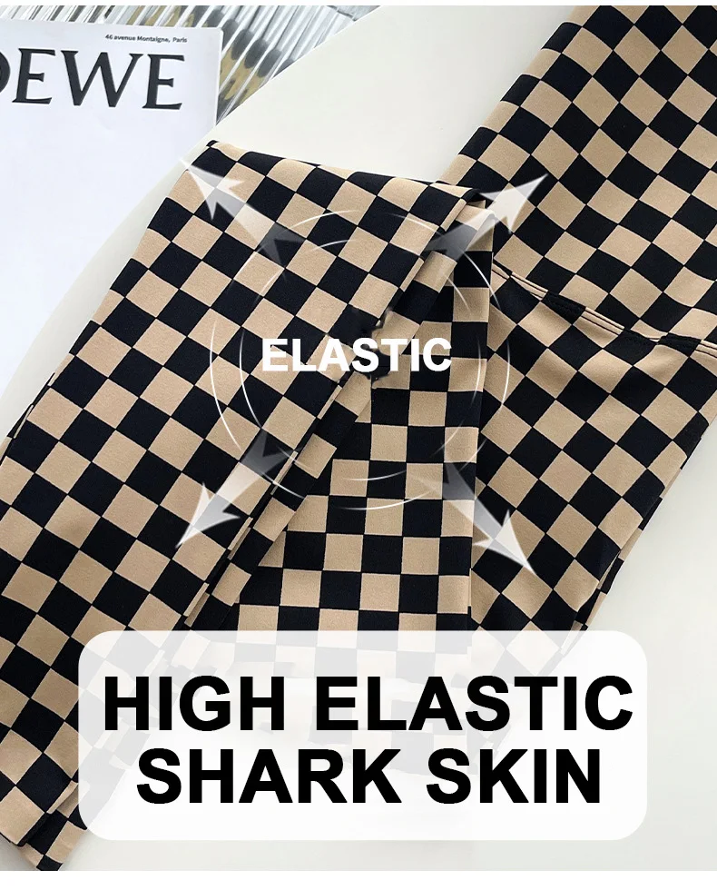 BIVIGAOS New Checkerboard Plaid Shark Leggings Women High Waist Tight Slim Push Up Leggings Seamless Sports Fitness Leggings