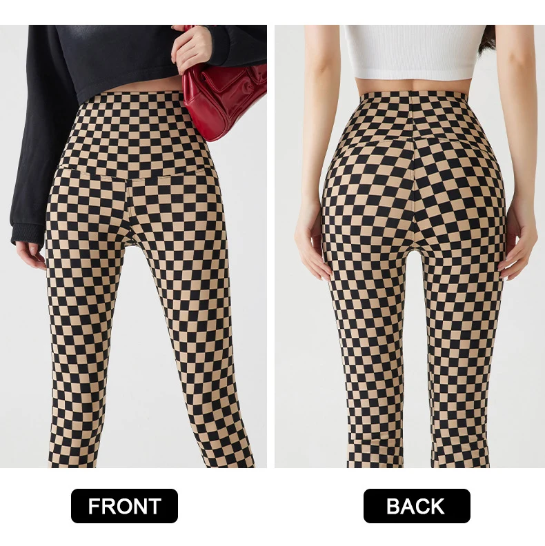 BIVIGAOS New Checkerboard Plaid Shark Leggings Women High Waist Tight Slim Push Up Leggings Seamless Sports Fitness Leggings