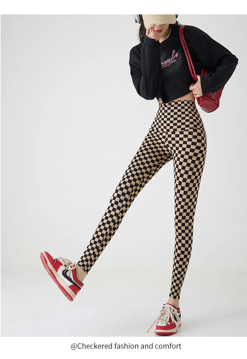 BIVIGAOS New Checkerboard Plaid Shark Leggings Women High Waist Tight Slim Push Up Leggings Seamless Sports Fitness Leggings