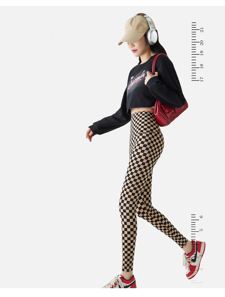 BIVIGAOS New Checkerboard Plaid Shark Leggings Women High Waist Tight Slim Push Up Leggings Seamless Sports Fitness Leggings