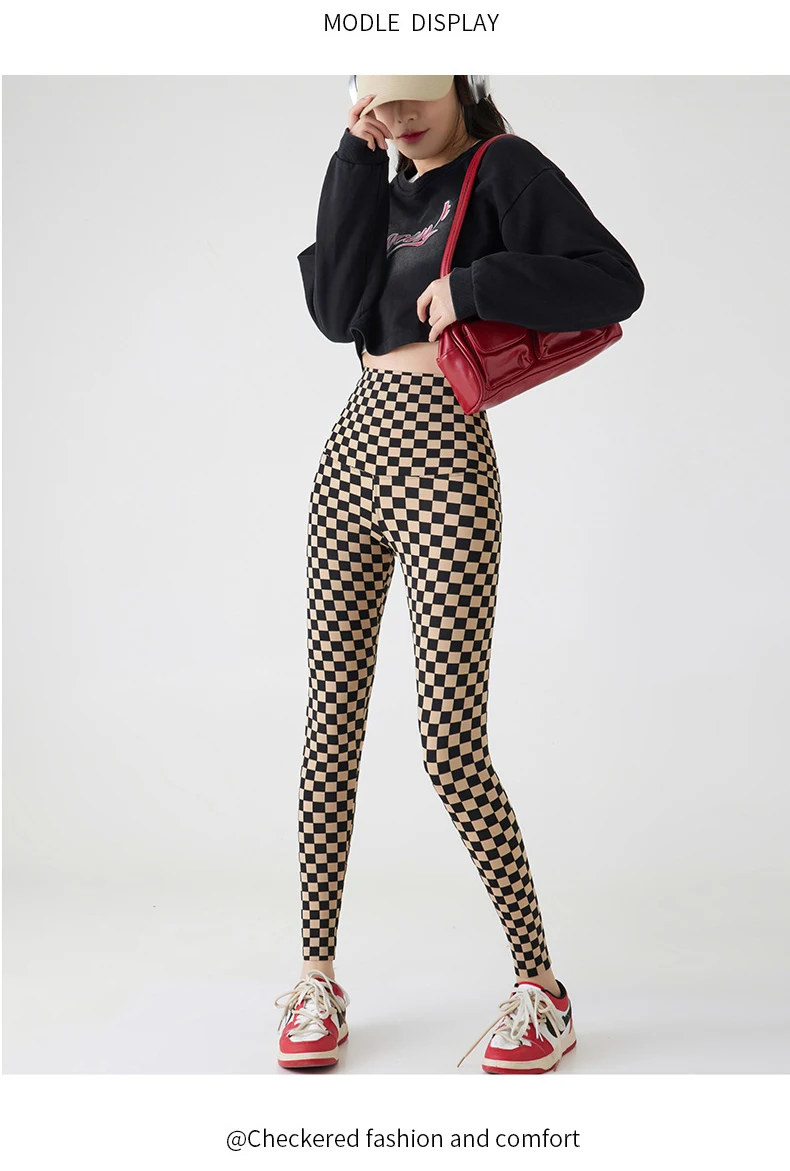 BIVIGAOS New Checkerboard Plaid Shark Leggings Women High Waist Tight Slim Push Up Leggings Seamless Sports Fitness Leggings