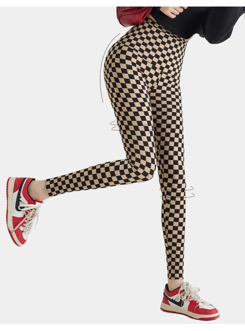 BIVIGAOS New Checkerboard Plaid Shark Leggings Women High Waist Tight Slim Push Up Leggings Seamless Sports Fitness Leggings