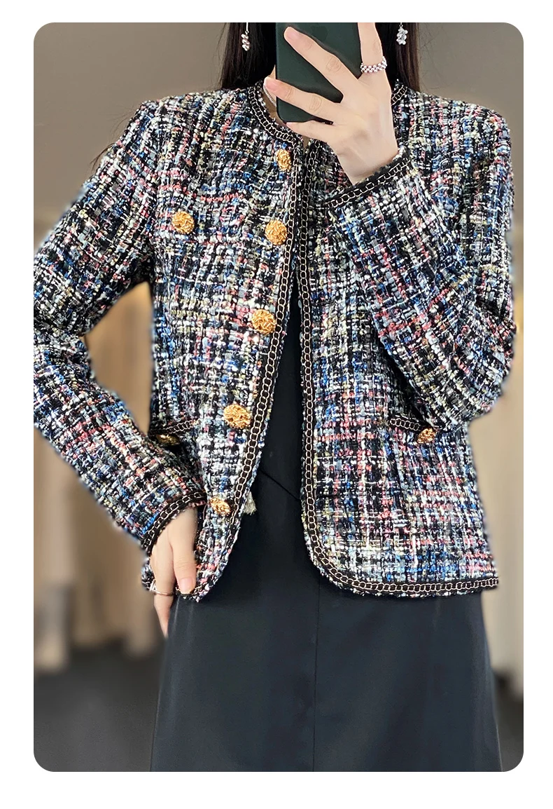 Autumn Winter Women Round Neck Woolen Coat Women Fashion Casual Knitted Cardigan Chic Button Short Tweed Soft Jacket